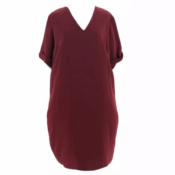 RALPH LAUREN Bordeaux Red Burgundy Plus V-Neck Shift Dress 14 14W 0X 1X - Picture 1 of 5